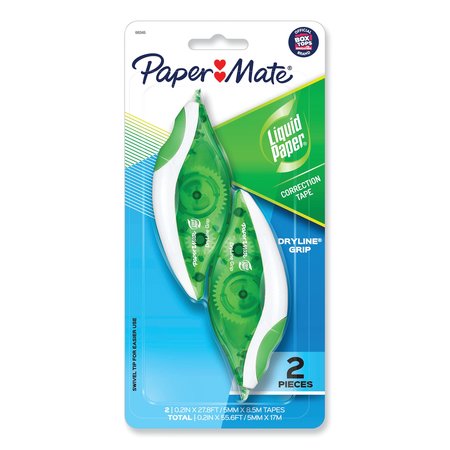 PAPER MATE DryLine Grip Correction Tape, Non-Refillable, 1/5" x 335", PK2 662415